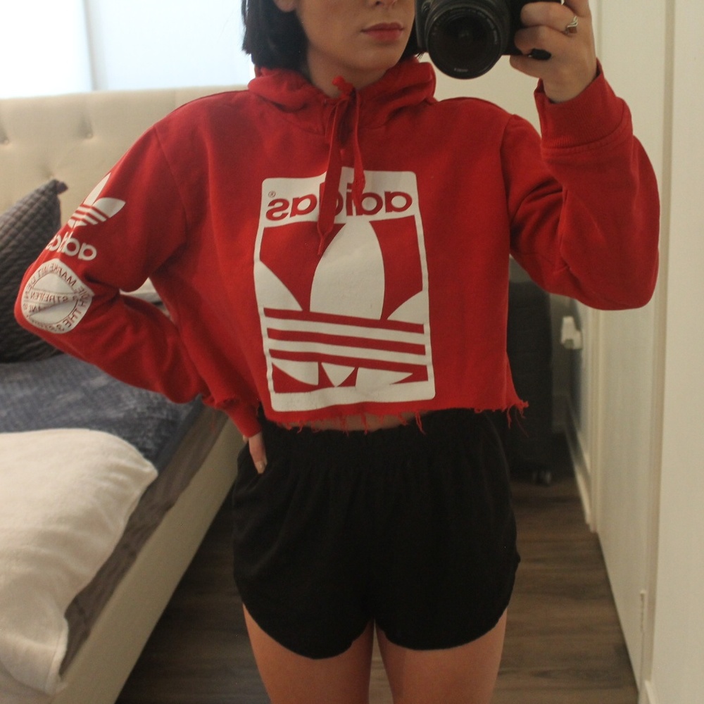 Red Adidas Women's Cropped Sweatshirt